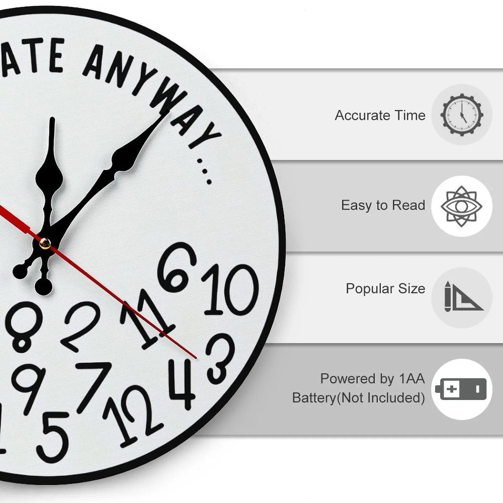Funny Sarcastic "I'm Late Anyway" Wall Clock | 10in/12in Silent Sweep Movement Novelty Gag Gift, Humorous Office Decor, Ideal for Home, Dorm, Man Cave, Battery Not Included, DIY ASSEMBLY NEEDED