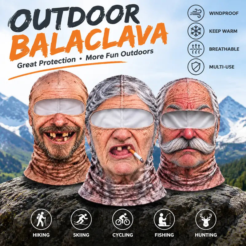 Funny Realistic 3D Printed Ski Mask - Full Face Winter Balaclava for Elderly, Festive & Party Masks Accessory