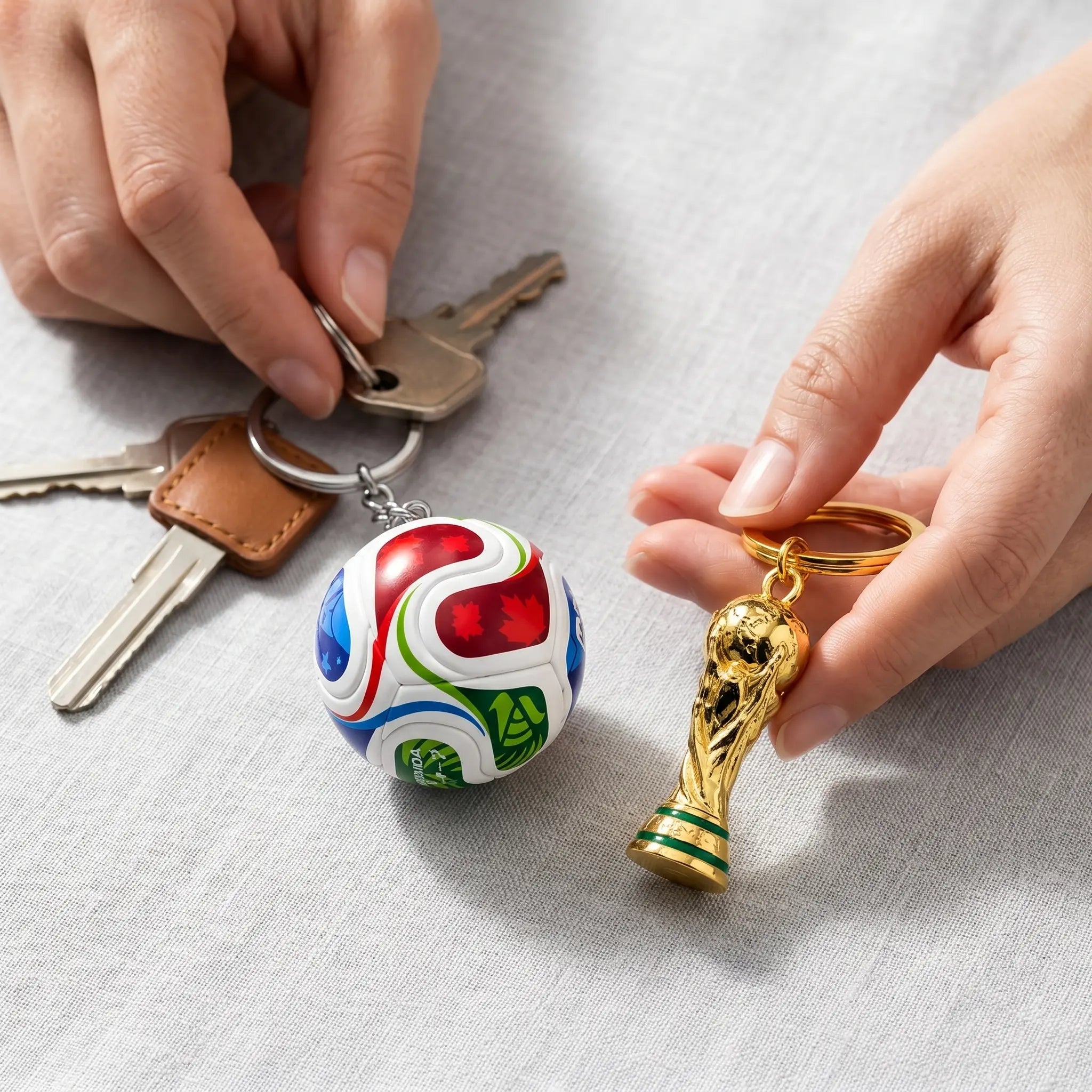 Sports Ball & Gold Trophy Keychain Set, Mini Bag Charm Pendant for Backpack, Handbag, Keys and Party Gifts