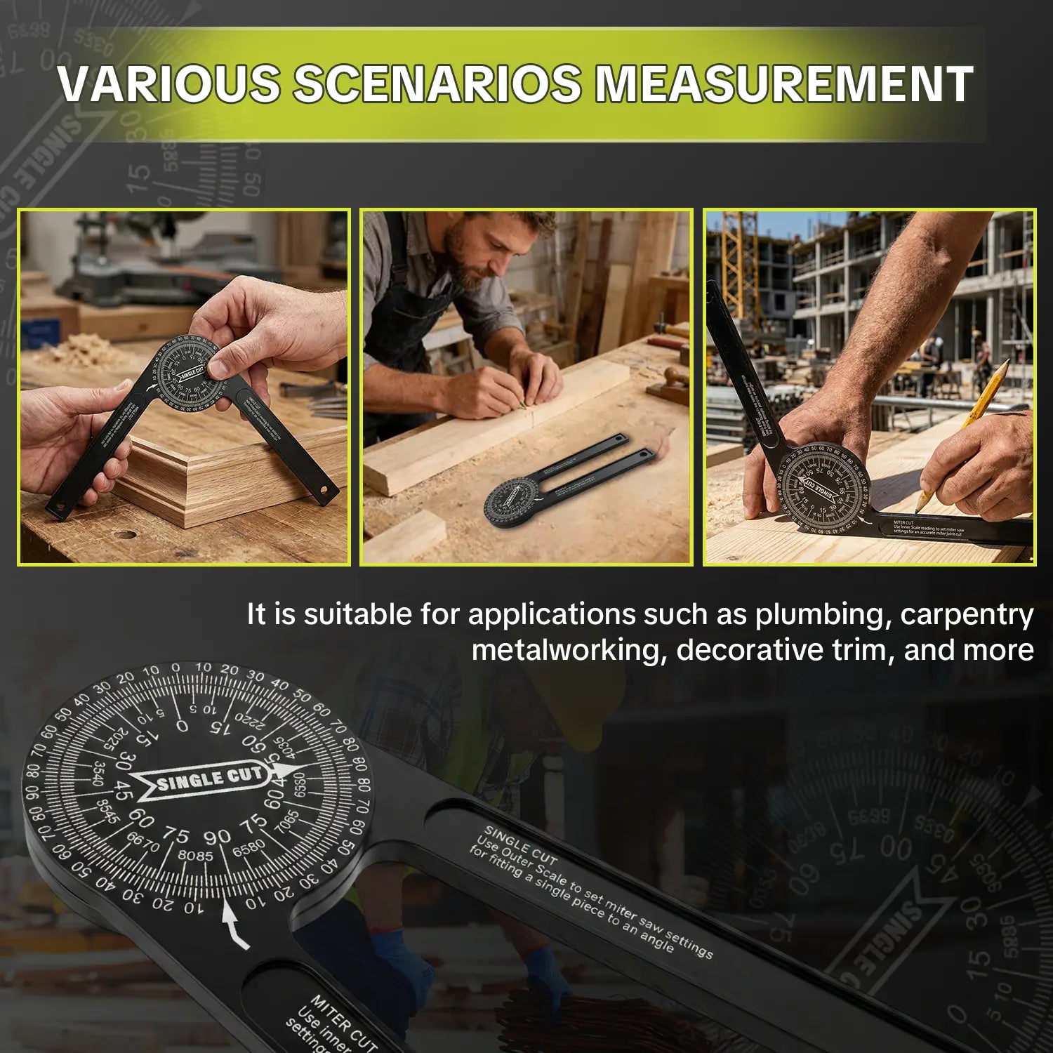 7-Inch Aluminum Miter Saw Protractor, 360° Angle Finder with Laser-Etched Scale for Carpentry, Crown Molding, Baseboard & Woodworking Projects