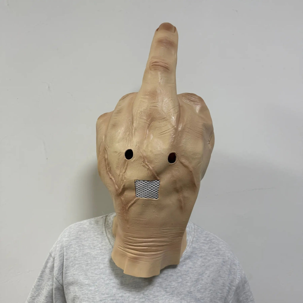 Adult Realistic Middle Finger Hand Full-Head Latex Halloween Mask