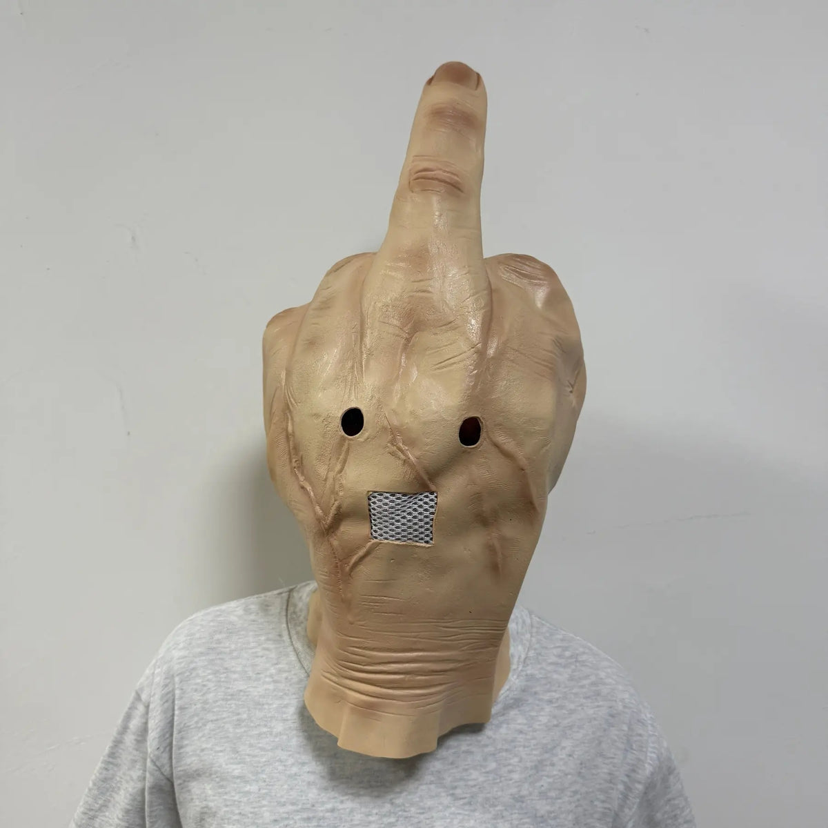 Adult Realistic Middle Finger Hand Full-Head Latex Halloween Mask
