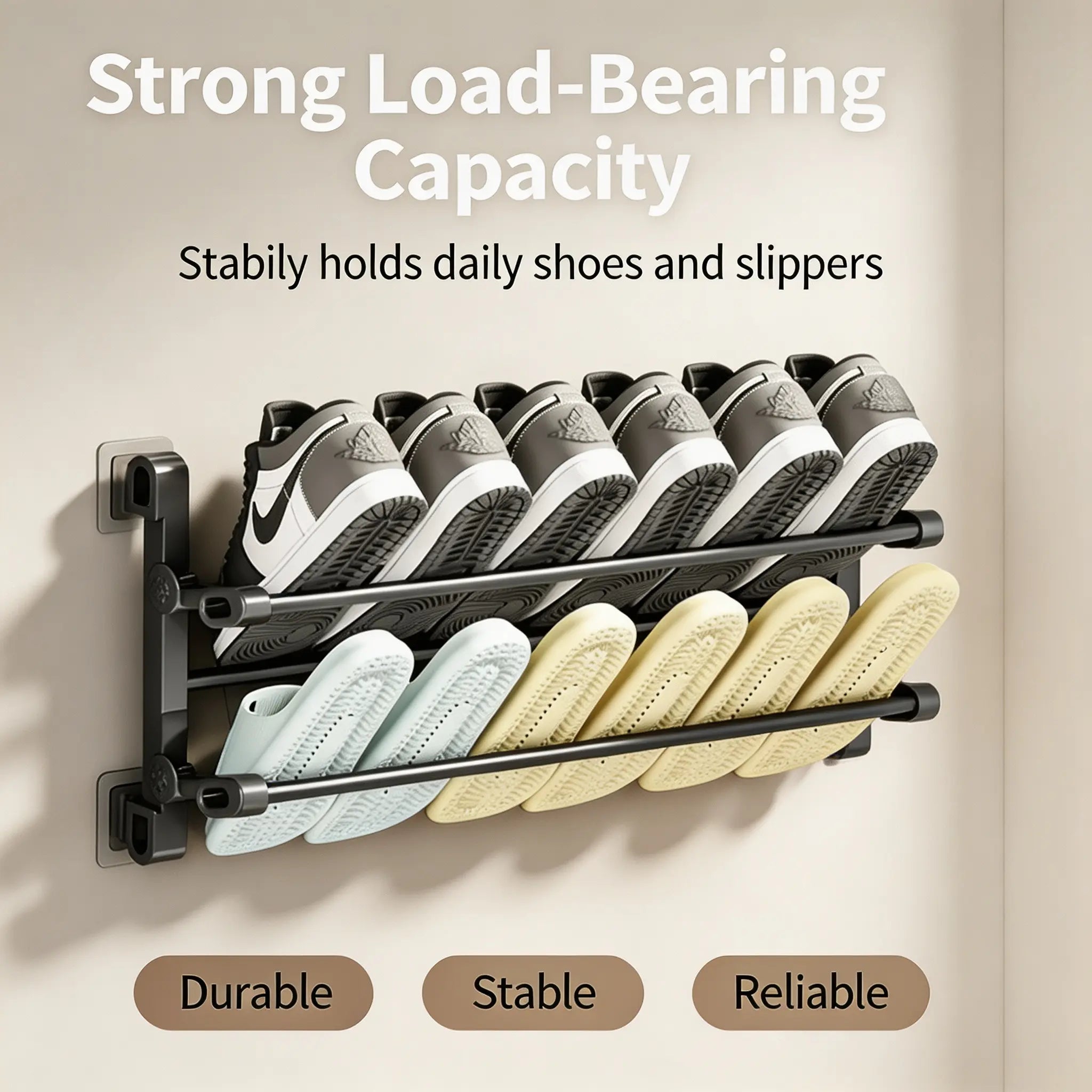 Foldable Wall-Mounted Shoe Rack, Space-Saving Slipper & Shoe Organizer for Bathroom, Entryway, Closet, Bedroom & RV