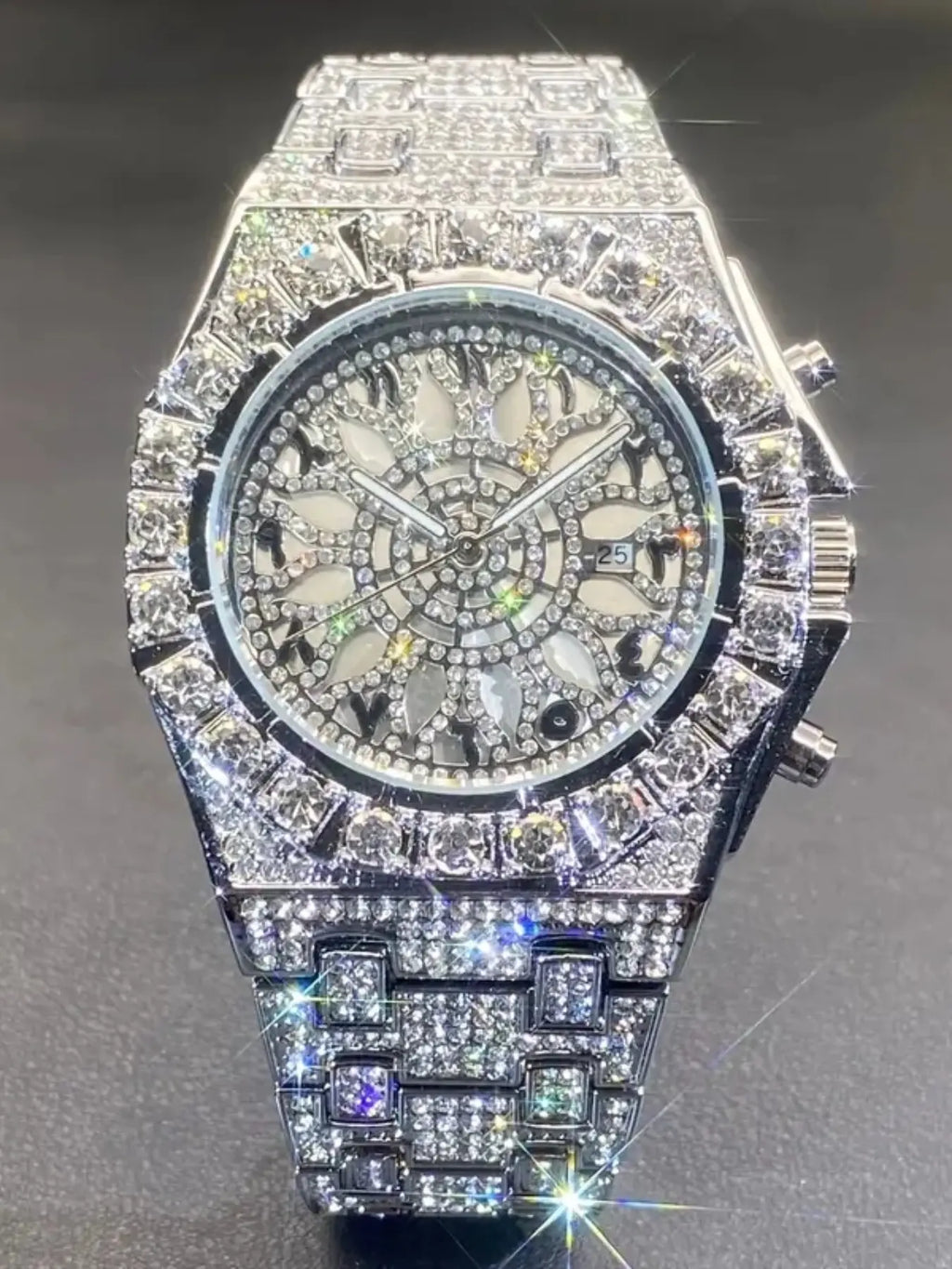 Men’s Iced-Out Rhinestone Dial Quartz Watch