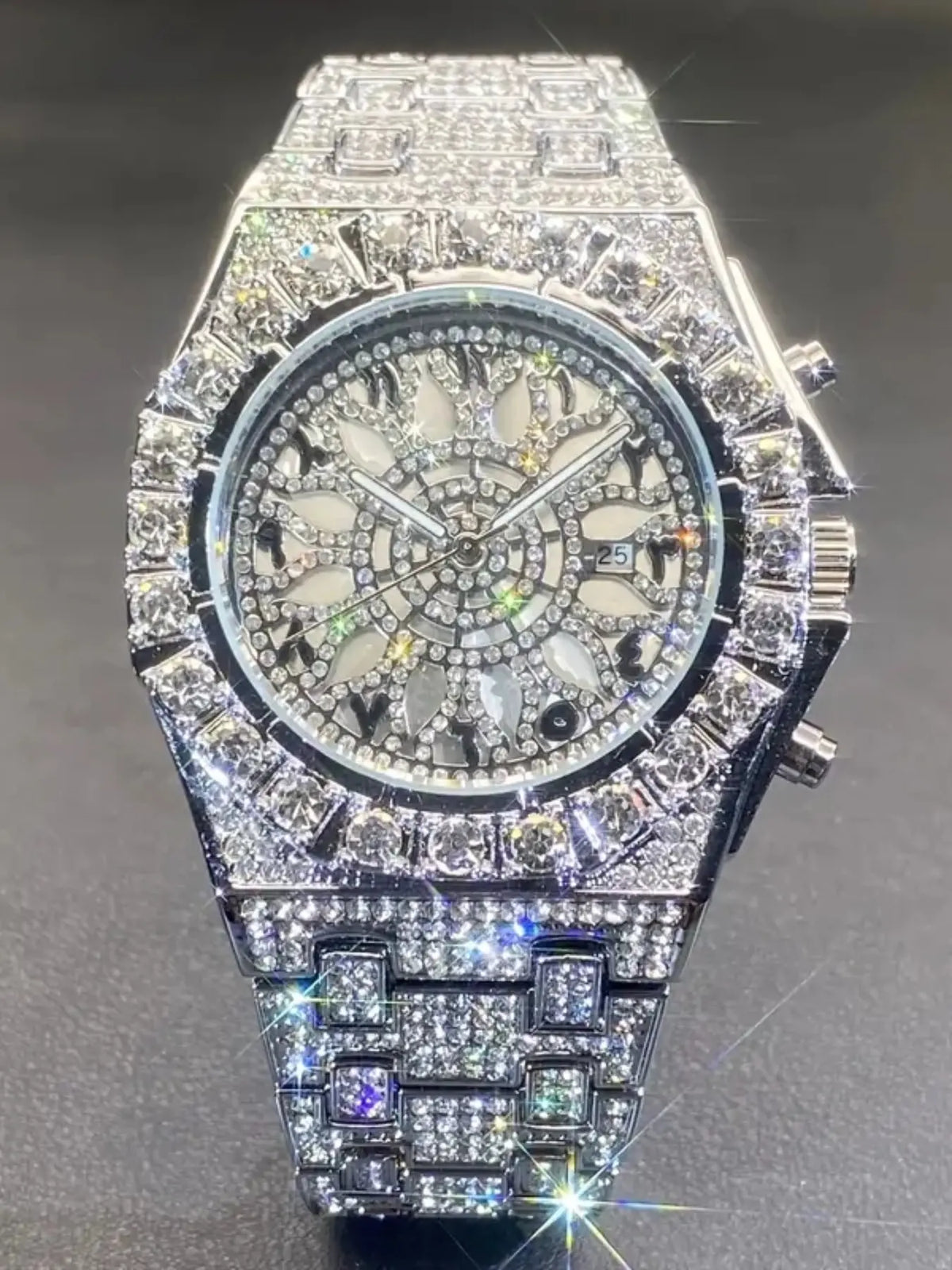 Men’s Iced-Out Rhinestone Dial Quartz Watch