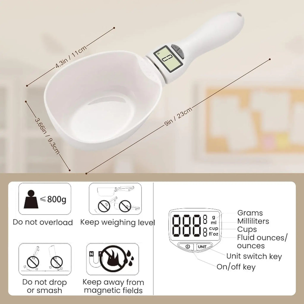 Digital Food Measuring Spoon Scale with Adjustable Measuring Cup for Cooking, Baking & Pet Food Portions