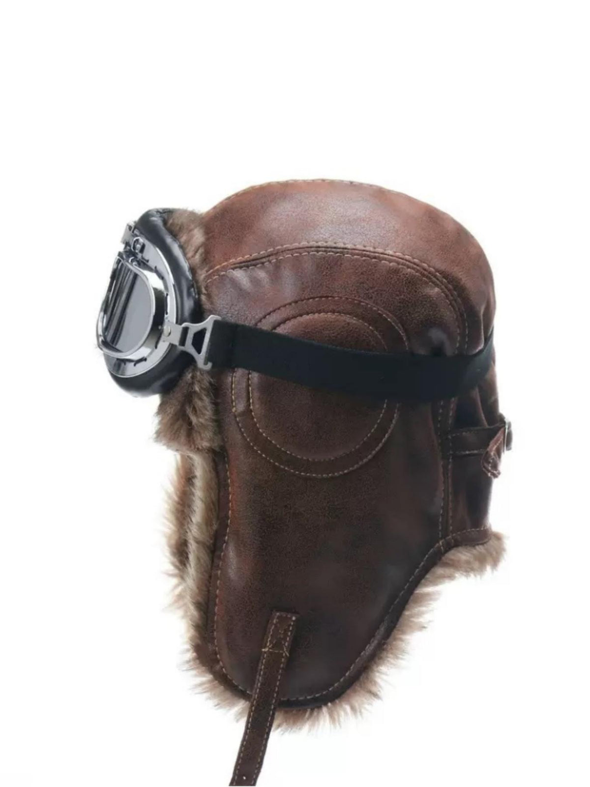 Camel Leather Aviator Hat & Goggles Set with Ear Coverage
