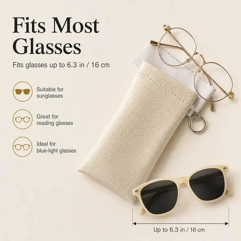 PU Leather Glasses Pouch with Cleaning Cloth & Keychain