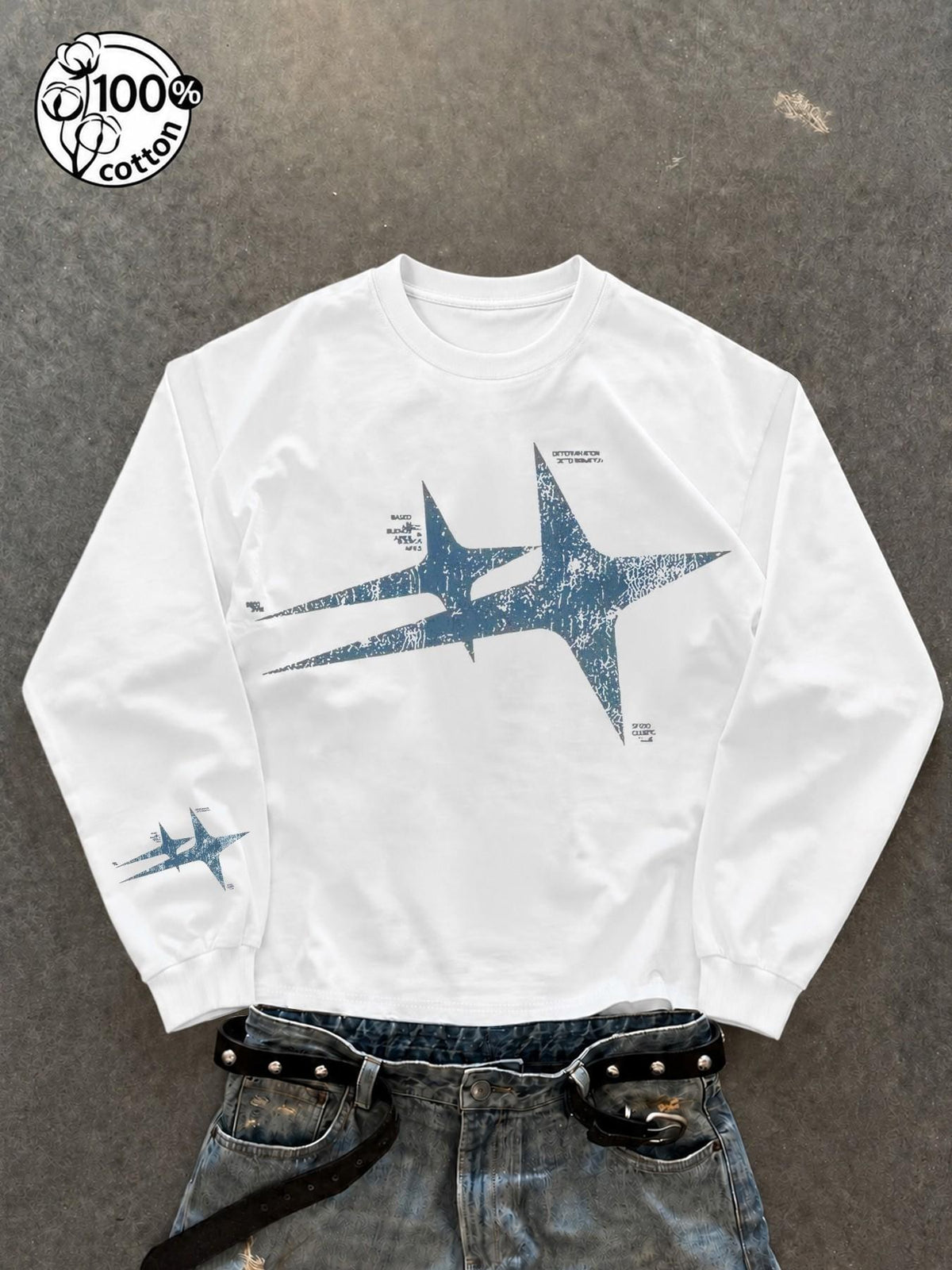 Vintage Cracked Star Y2K Rock Long-Sleeve T-Shirt