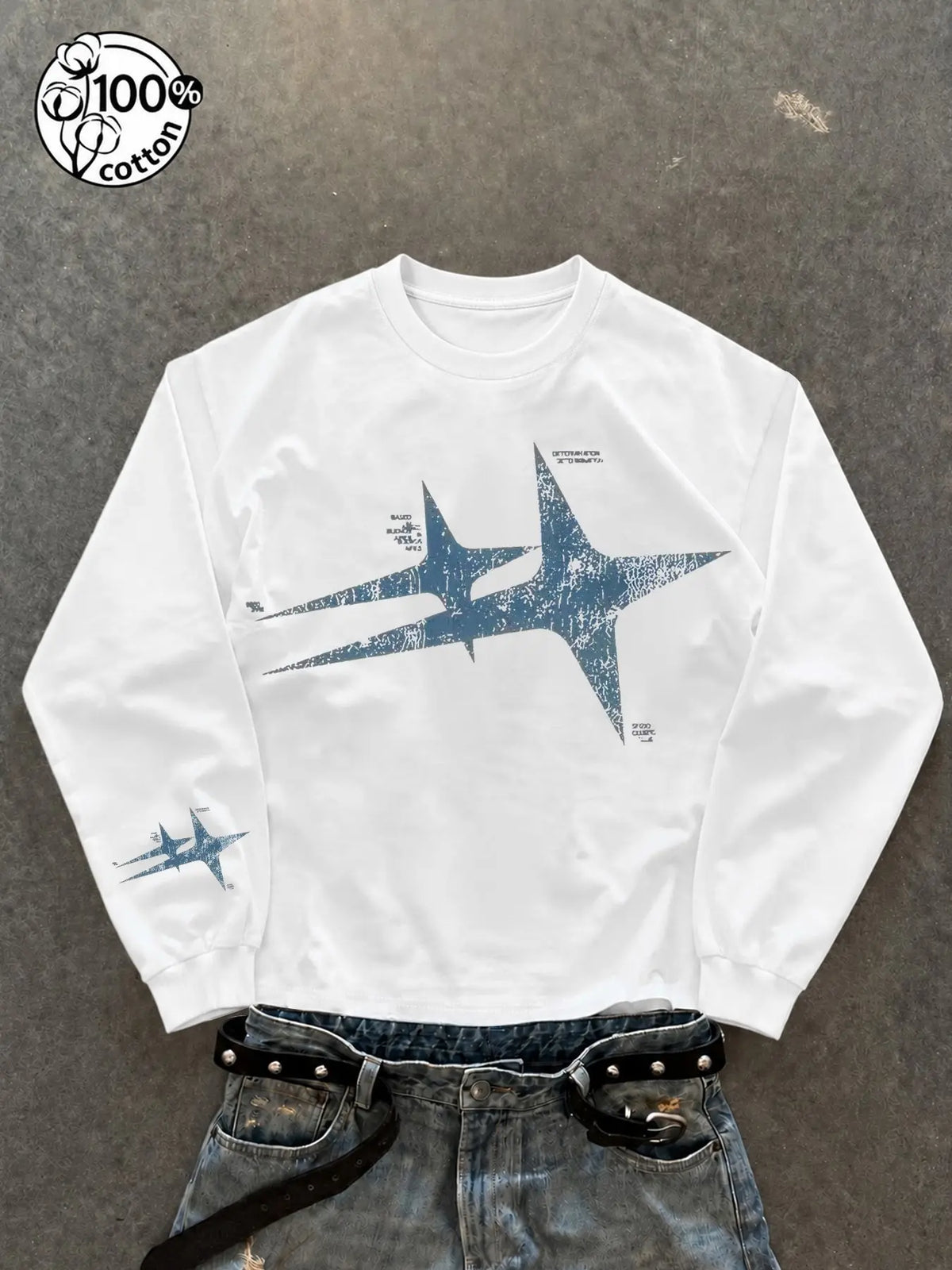 Vintage Cracked Star Y2K Rock Long-Sleeve T-Shirt