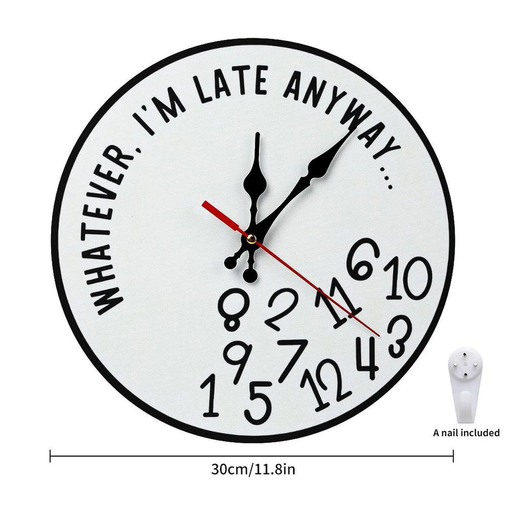 Funny Sarcastic "I'm Late Anyway" Wall Clock | 10in/12in Silent Sweep Movement Novelty Gag Gift, Humorous Office Decor, Ideal for Home, Dorm, Man Cave, Battery Not Included, DIY ASSEMBLY NEEDED