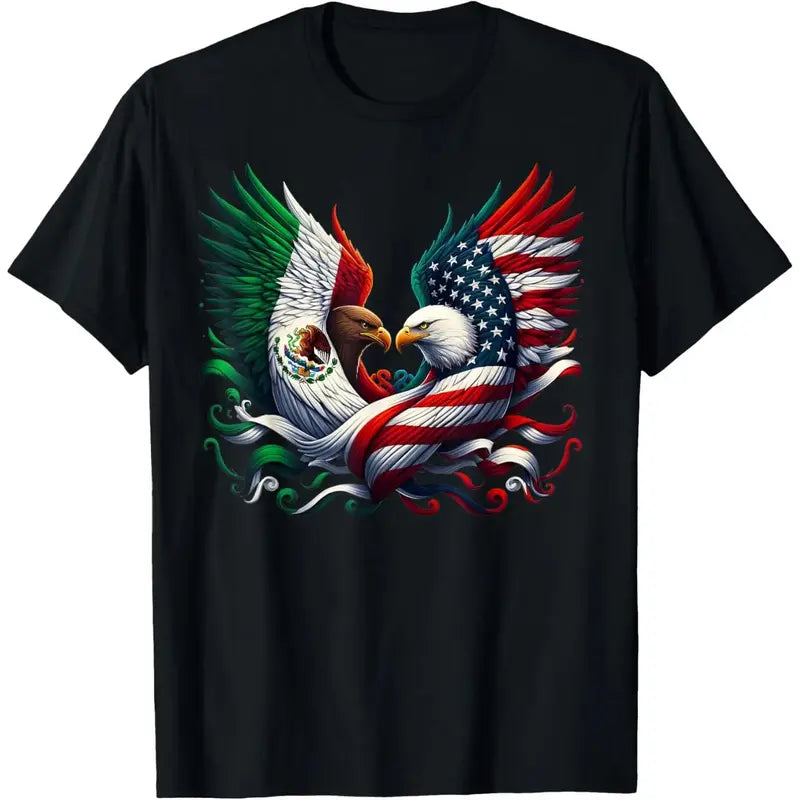 Unisex America Mexico Flag Vintage Mexican Roots American T-Shirt Vintage Graphic Casual Men's Women's Tee