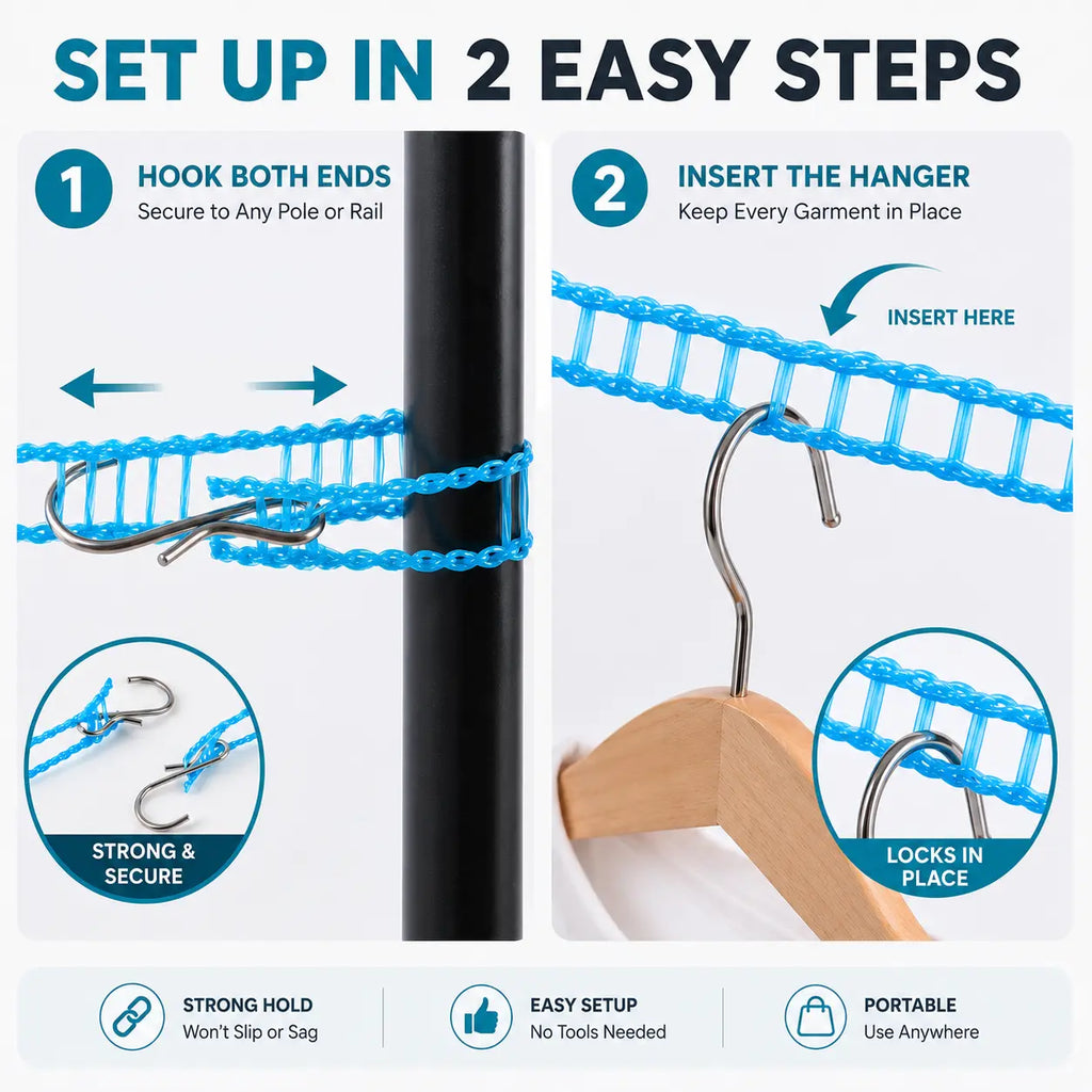 3-Pack Adjustable Non-Slip Clothesline – 196.85 in