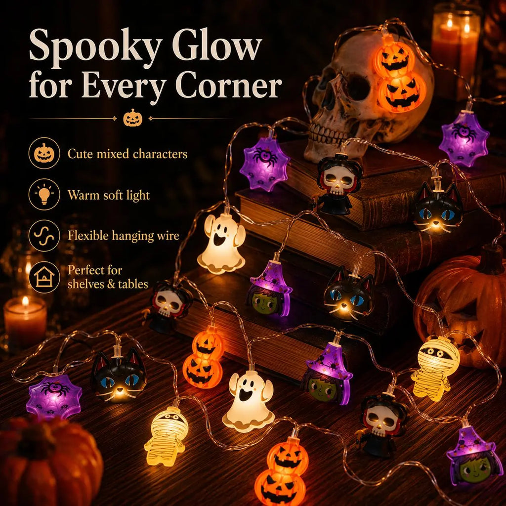 USB Pumpkin LED String Lights, 59–118in Warm Halloween Garland for Mantel, Window, Bedroom & Fall Decor