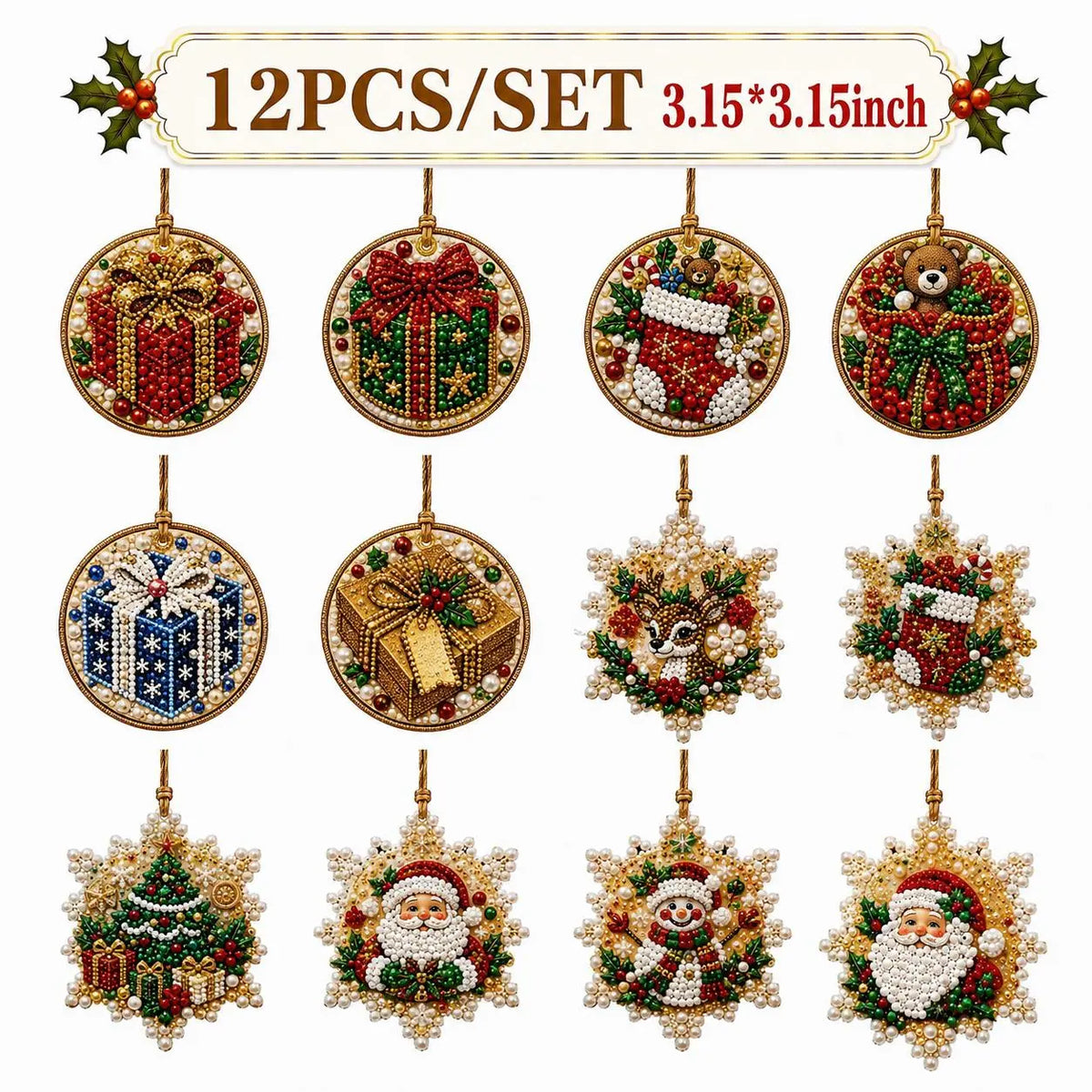 6/12-Piece Christmas Diamond Painting Ornament Kit