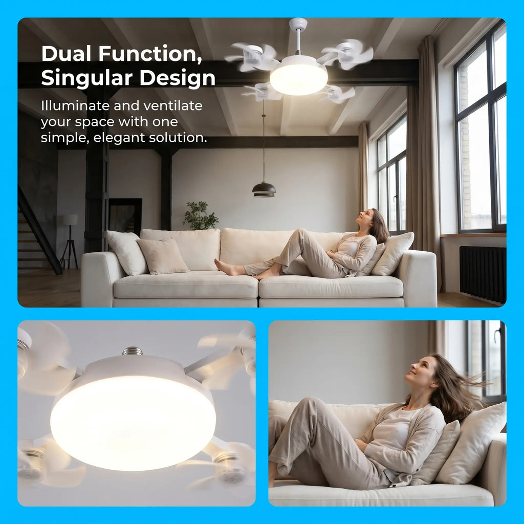 Screw-In E27 Socket Ceiling Fan Light - Silent Multi-Fan LED Combo with Remote