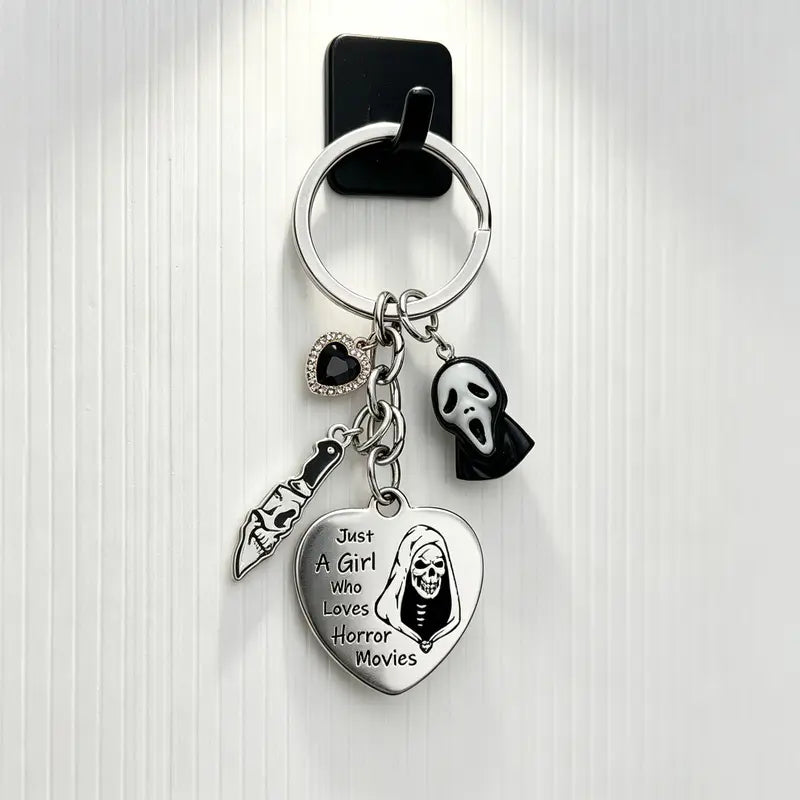 “Just a Girl Who Loves Horror Movies” Gothic Heart Keychain