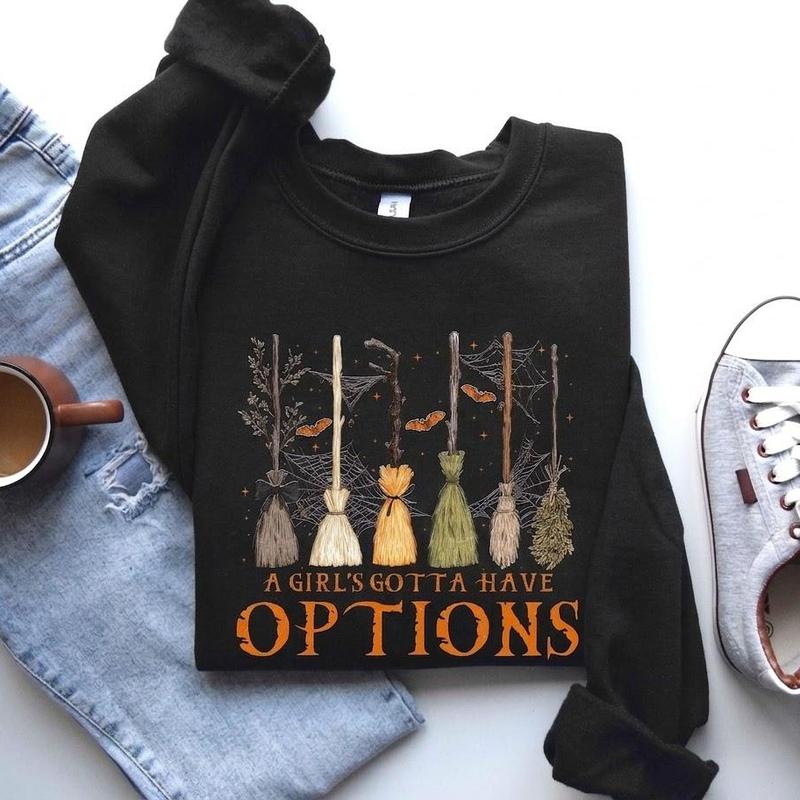 A Girl Gotta Have Options Retro Witch Halloween Sweatshirt