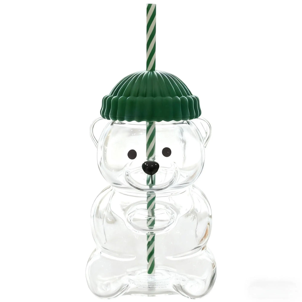 20oz Bear Glass Tumbler with Lid & Strawberry Straw for Cold Drinks