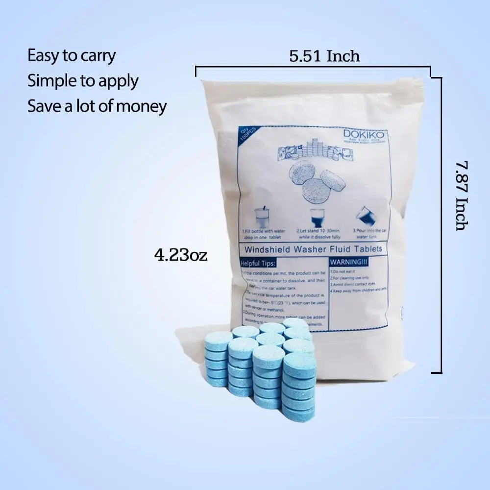 50-Pack Windshield Washer Fluid Tablets, Concentrated Wiper Cleaner Makes Up to 52.5 Gallons for Car Windshields