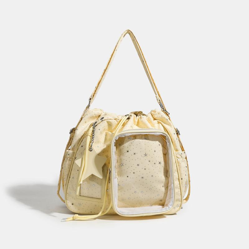 Star Print Ita Crossbody Drawstring Bag with Star Pendant