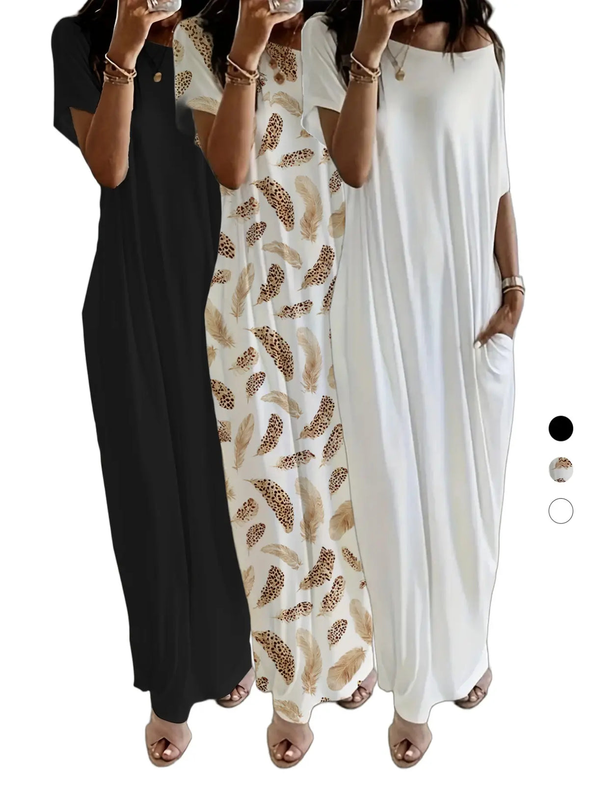 Women's Solid Color Batwing Sleeve Lounge Dress, Casual Short Sleeve Nightdress for Daily Wear & All Seasons Comfort