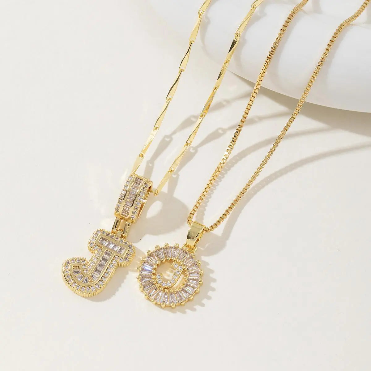 Women’s Gold-Plated Zircon Initial Pendant Layered Necklace Set