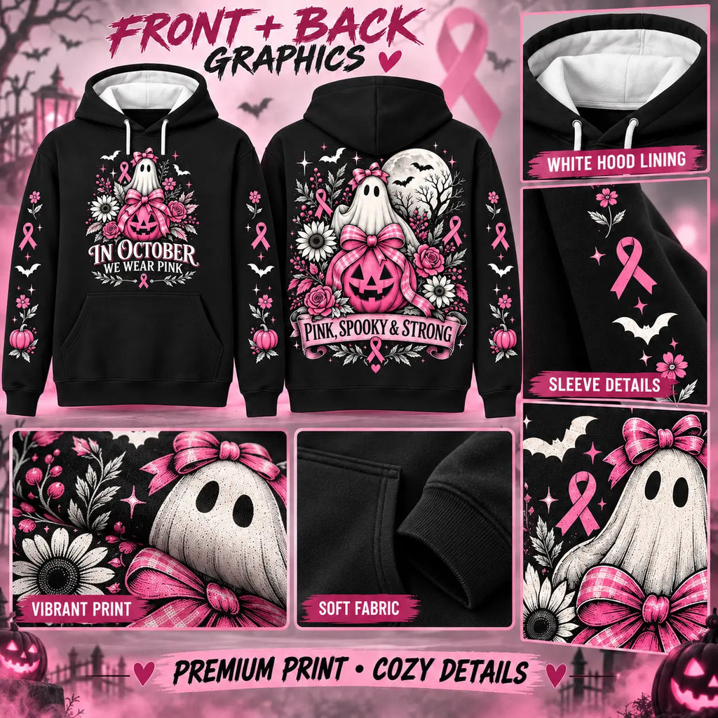 In October We Wear Pink Spooky Halloween Pink Ribbon Hoodie
