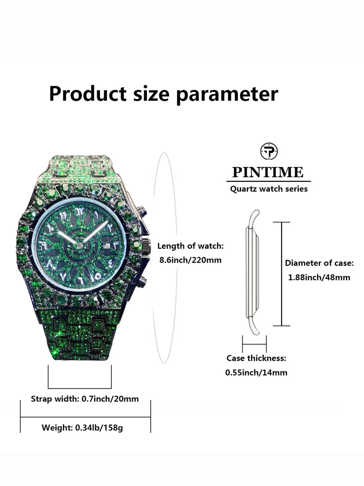 Men’s Iced-Out Rhinestone Dial Quartz Watch