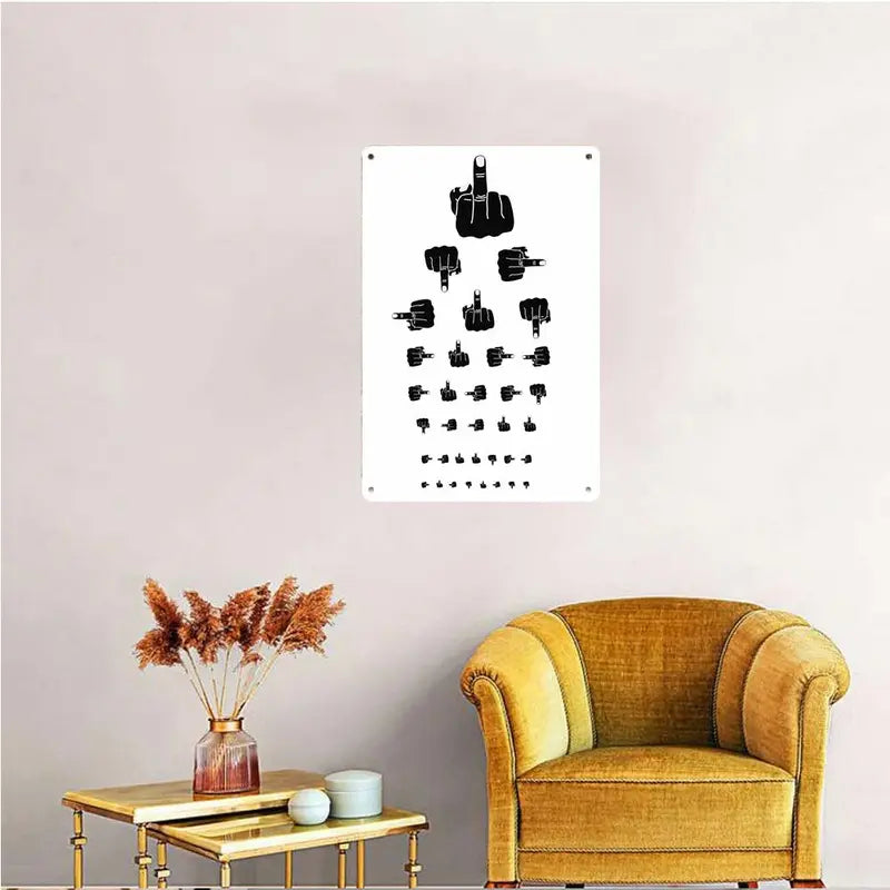 Funny Middle Finger Eye Chart Metal Sign - Humorous Wall Decor for Man Cave & Garage