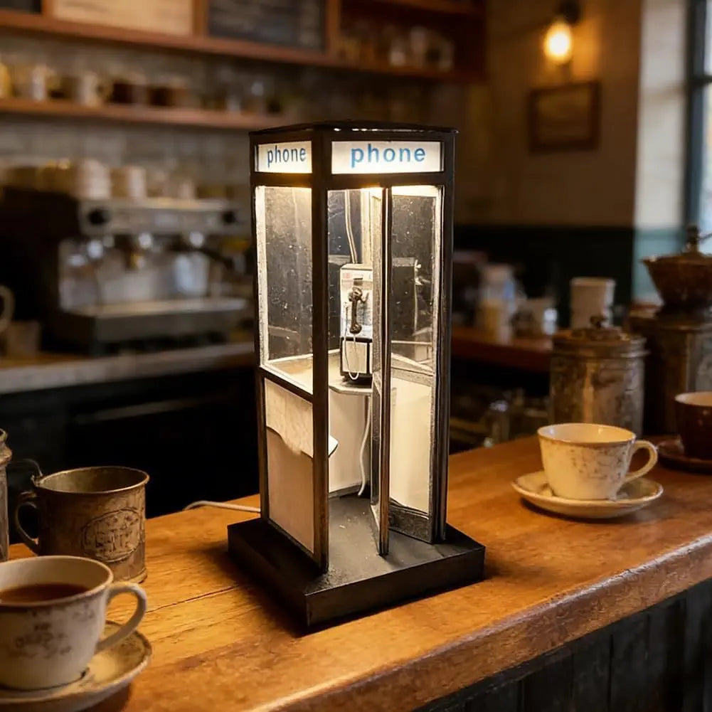 Retro-Style Telephone Booth Decorative Lamp - Bedroom Bedside Creative Night Light for Home Festive Decorations