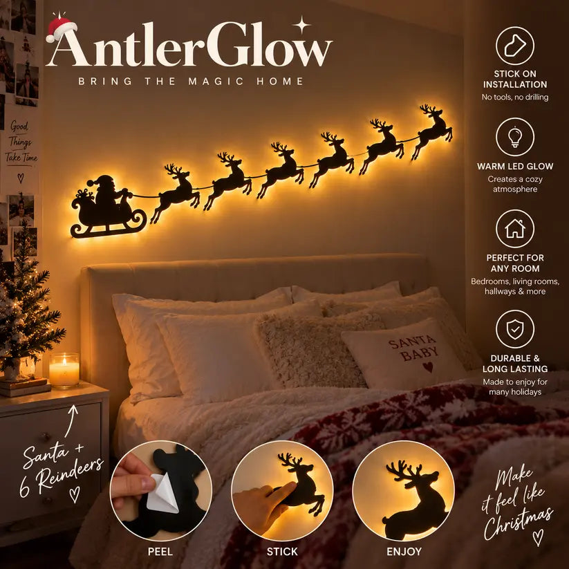 Cordless LED Santa Sleigh & Reindeer Wall Decor