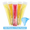 100-Pack BPA-Free Ice Pop Bags with Funnel, Disposable Ziplock Popsicle Pouches for Juice, Yogurt, Smoothies & Frozen Treats