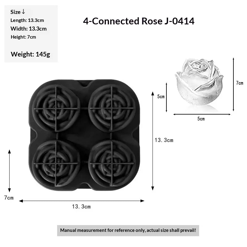 4-Cavity Rose Ice Cube Mold - Large Silicone Ice Tray for Whiskey, Cocktails & Coffee, Makes Big Rose Ice Balls for Drinks, Perfect for Bar & Home Use