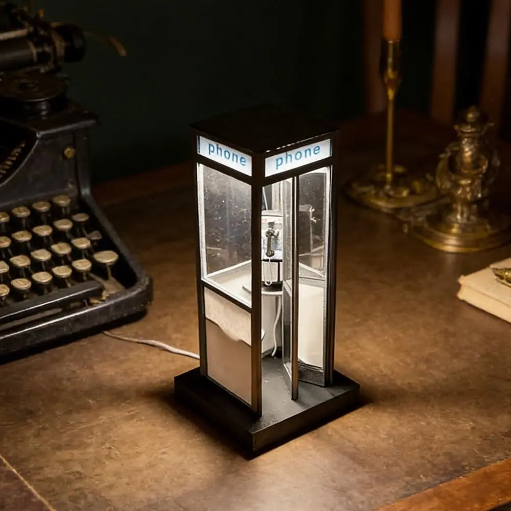 Retro-Style Telephone Booth Decorative Lamp - Bedroom Bedside Creative Night Light for Home Festive Decorations