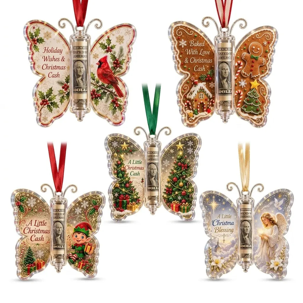 5-Piece Butterfly Acrylic Christmas Cash Gift Ornament Set
