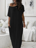 Women's Solid Color Batwing Sleeve Lounge Dress, Casual Short Sleeve Nightdress for Daily Wear & All Seasons Comfort