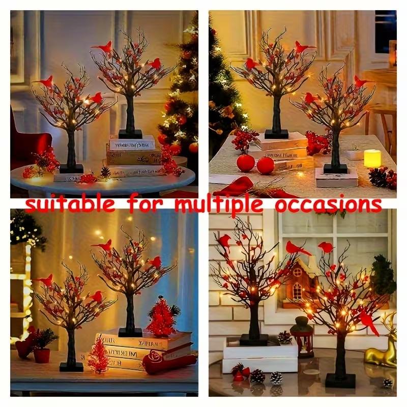 2-Piece 21-Inch LED Faux Raspberry Tree Lights with Bird Decorations