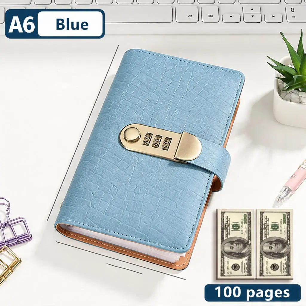 100-Pocket Currency Collector Album with PU Leather Cover, Password Lock & Clear Sleeves for Banknote Storage
