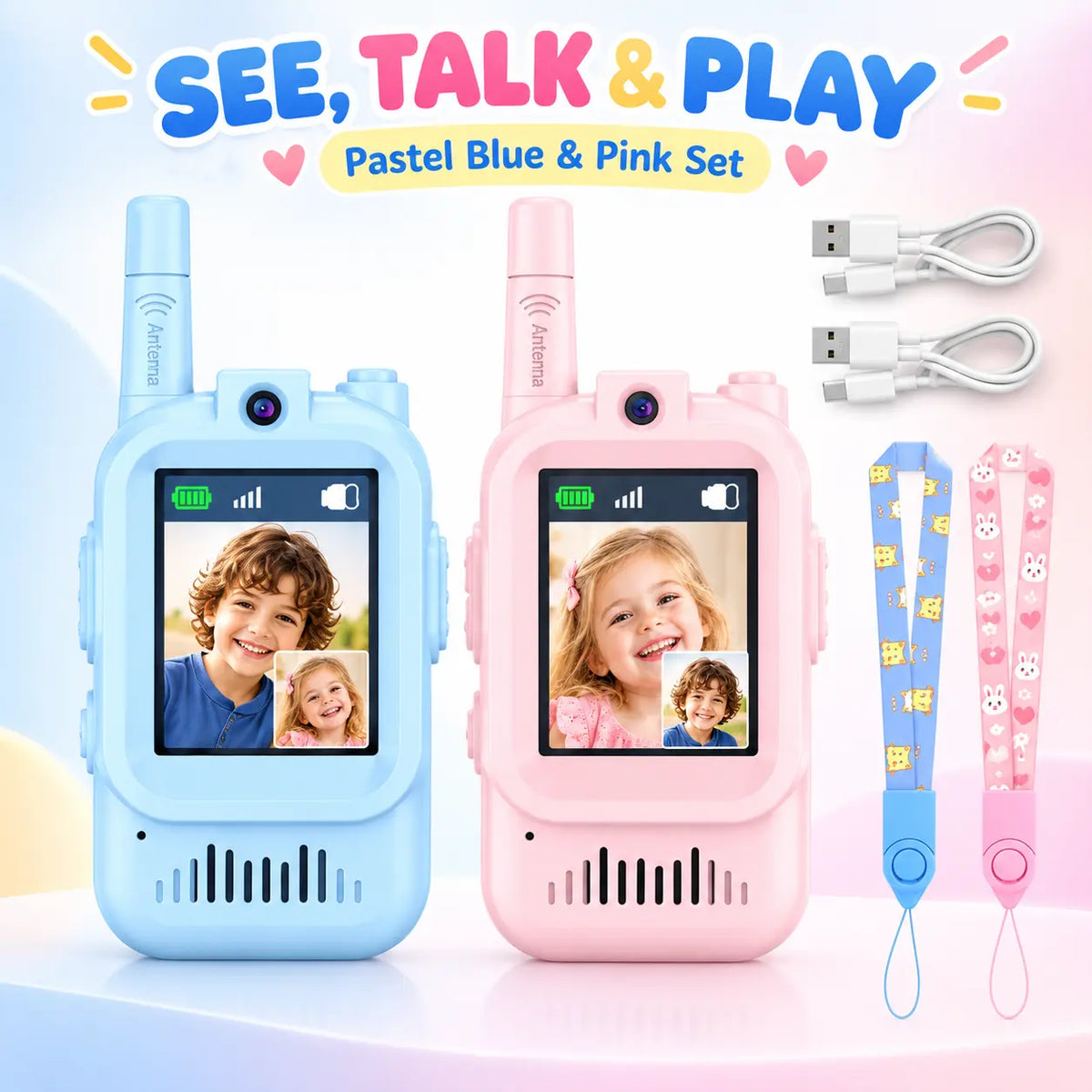 Kids’ Rechargeable Video Walkie-Talkies, 2-Pack