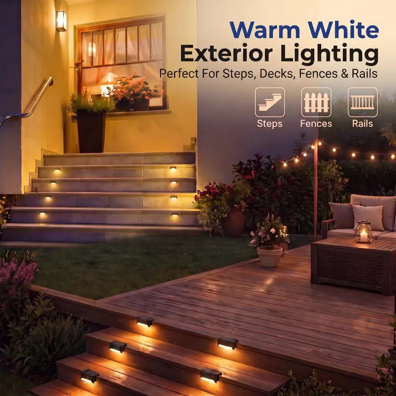 Solar Deck & Step Lights with 3 Colors and Dusk-to-Dawn Sensor