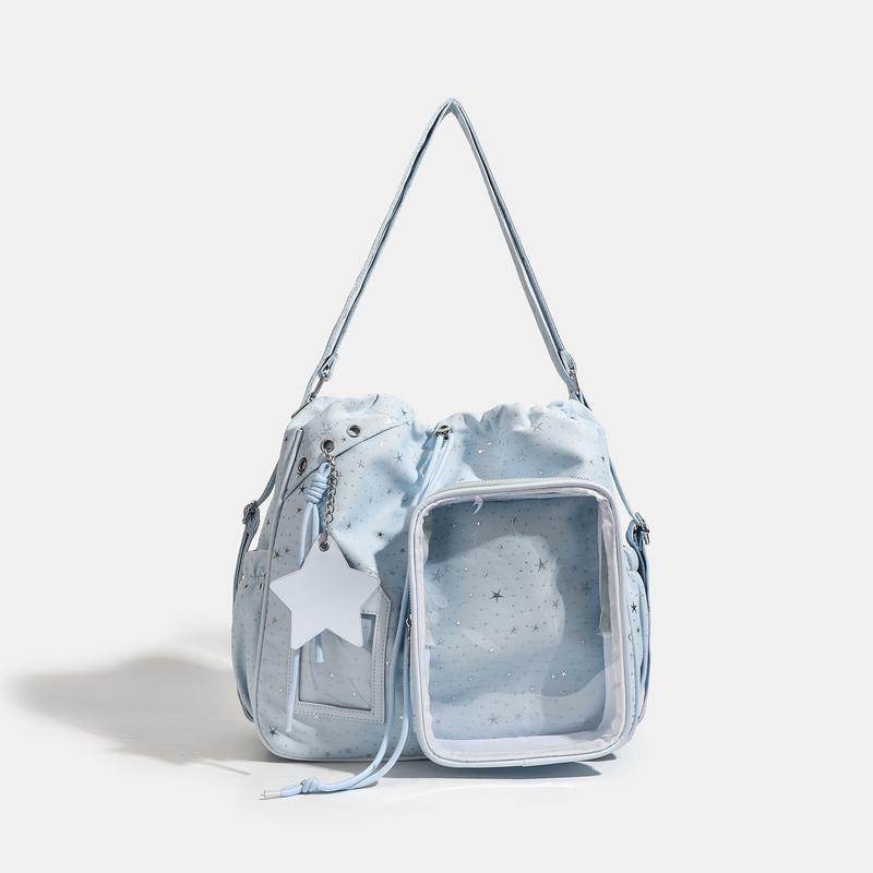Star Print Ita Crossbody Drawstring Bag with Star Pendant