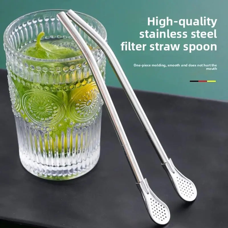 2-in-1 Stainless Steel Straw & Spoon with Filter, Reusable Metal Straw for Coffee, Milk Tea, Juice & Smoothies