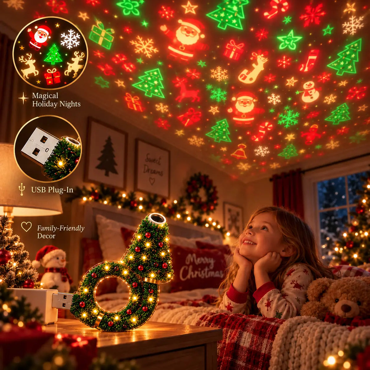 USB Christmas Pattern Projector Night Light