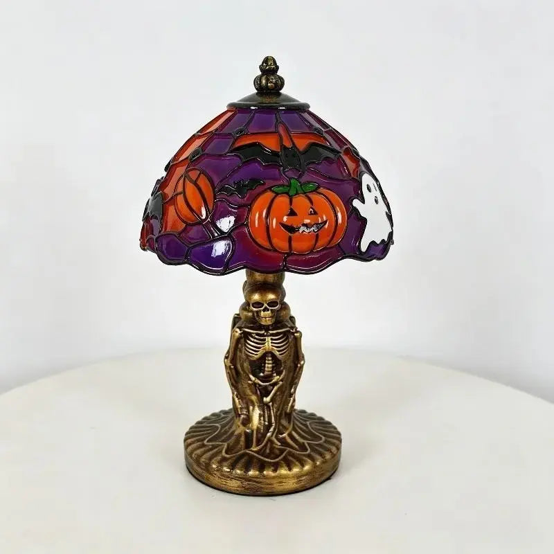 Retro Pumpkin & Bat Halloween Nightstand Lamp