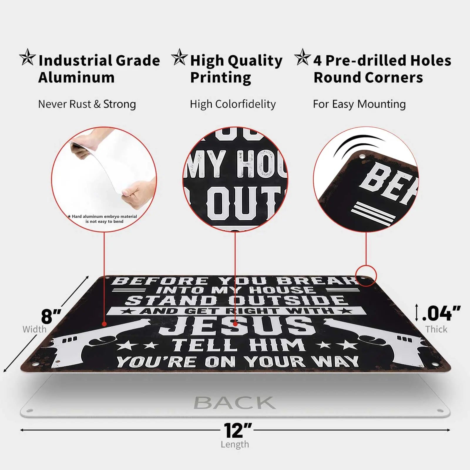 8×12 Aluminum Patriotic Metal Sign, Bold Black & White Home Decor Plaque for Entryway, Man Cave & Indoor Outdoor Display