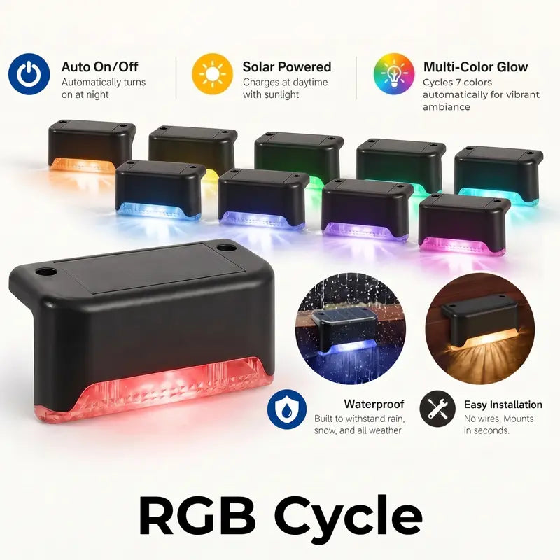 Solar Deck & Step Lights with 3 Colors and Dusk-to-Dawn Sensor