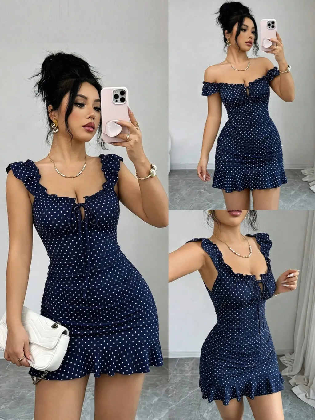 Women's Polka Dot Ruffle Dress, Lightweight Casual Midi Dress with Flowy Fit for Daily Wear, Vacations & Weekend Outings