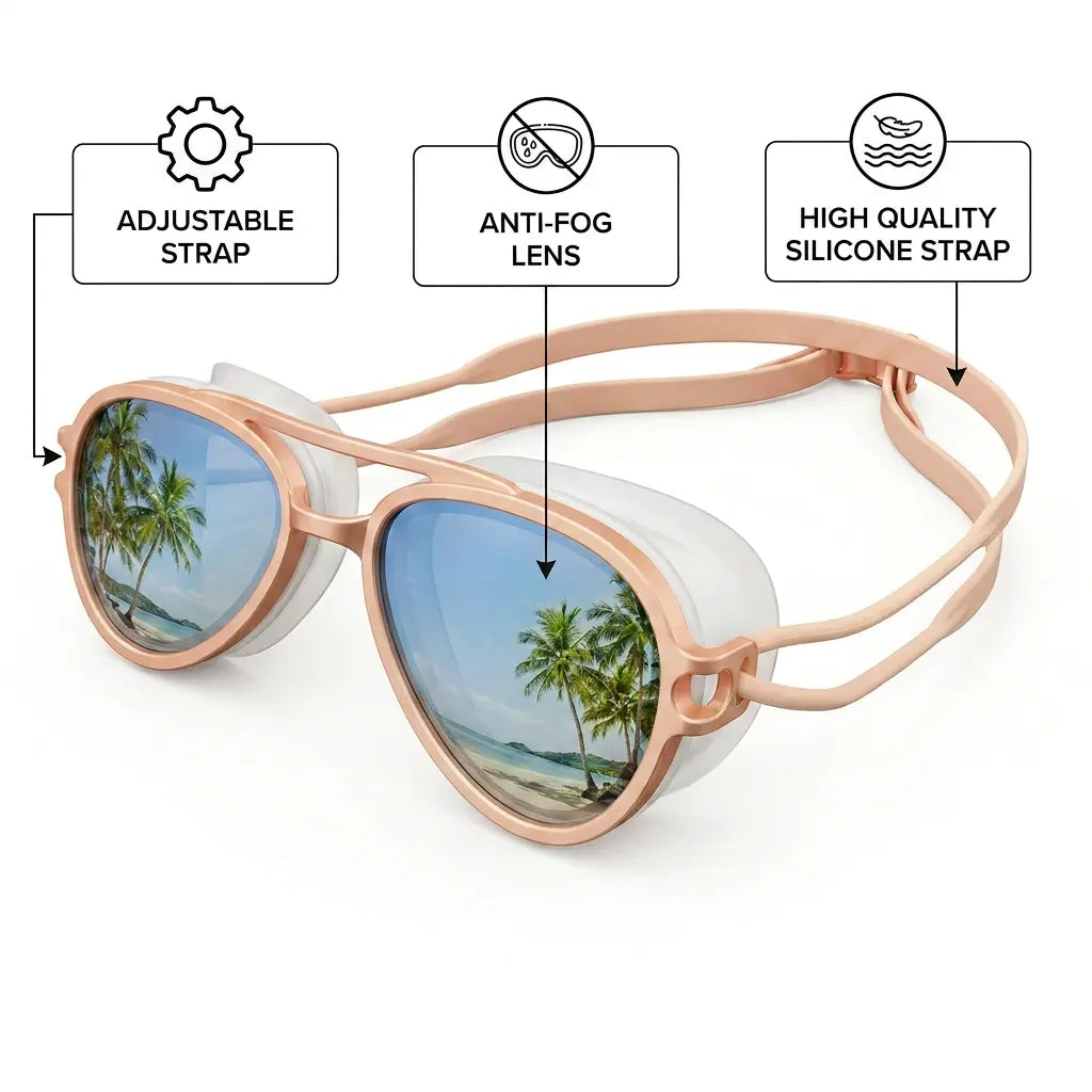 Yeomoo Retro Aviator Swimming Goggles for Adults, Anti-Fog Leakproof UV Protection, Adjustable Strap with Case - Stylish Pool & Beach Goggles for Women/Men