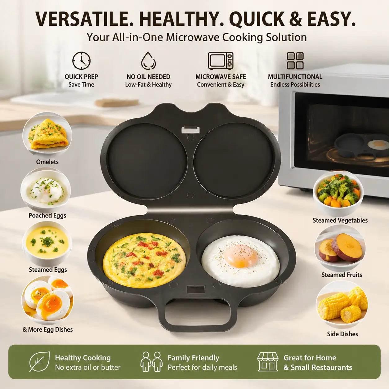BPA-Free Microwave Omelette Maker, 2-Cup Non-Stick Egg Cooker for Quick Breakfasts & Easy Cleanup
